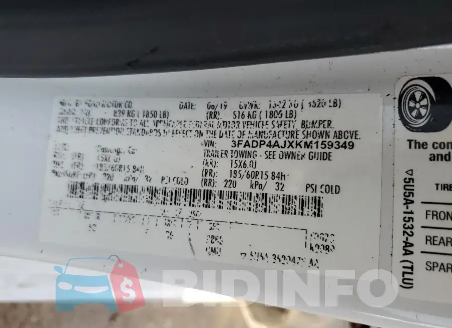3FADP4AJXKM159349 Photo# 12