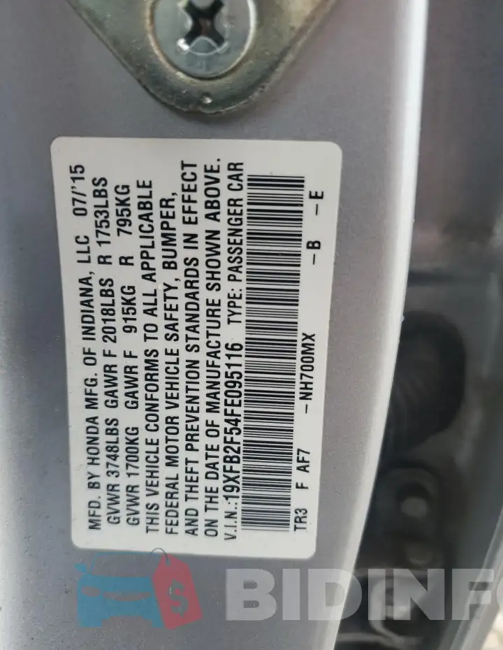 19XFB2F54FE095116 Photo# 13
