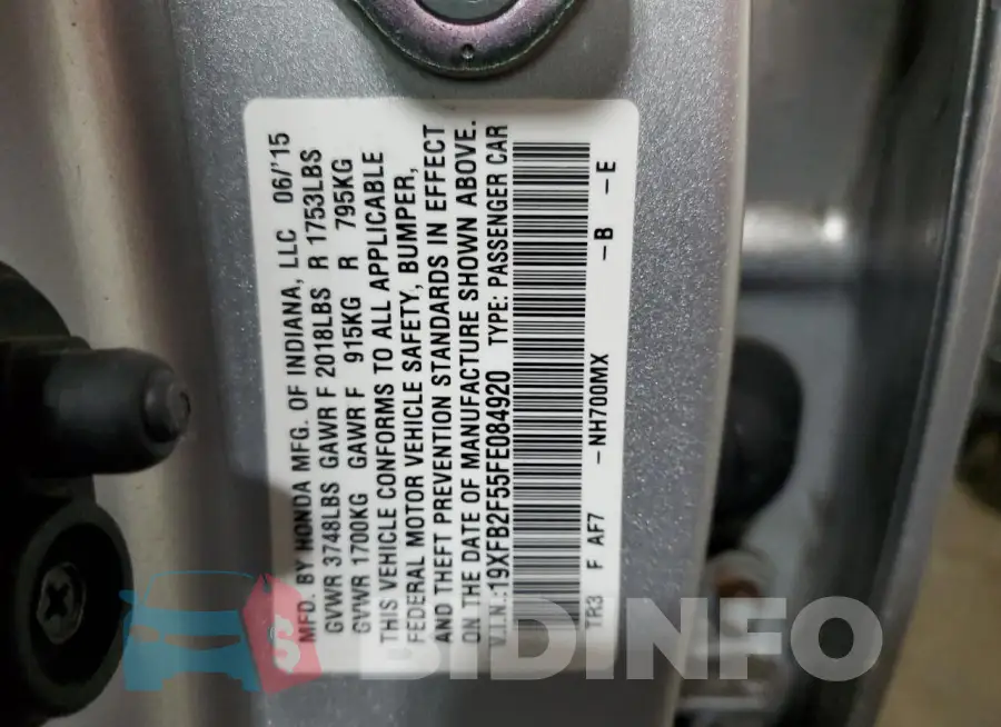 19XFB2F55FE084920 Photo# 12