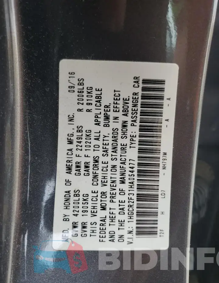 1HGCR2F31HA054477 Photo# 12