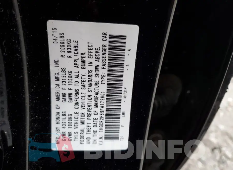 1HGCR2F59FA172601 Photo# 13