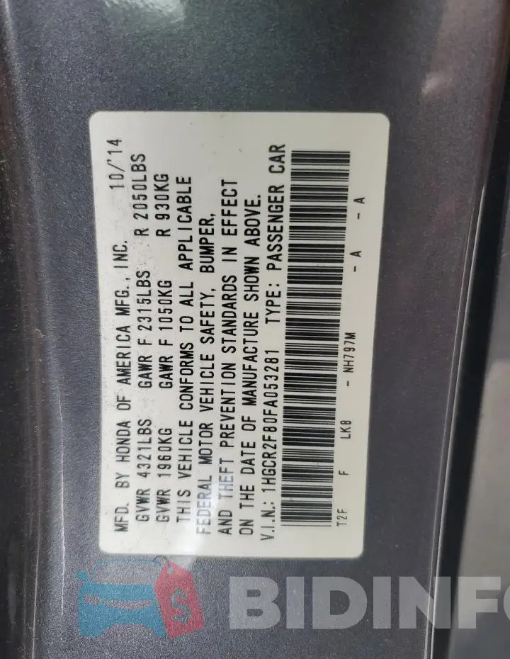 1HGCR2F80FA053281 Photo# 13