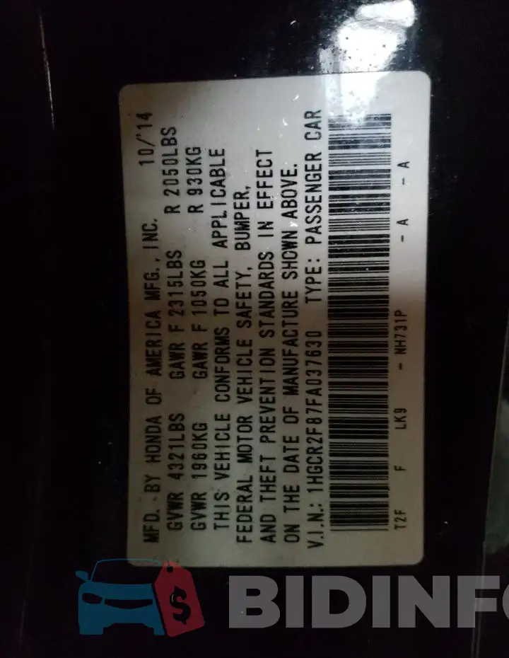 1HGCR2F87FA037630 Photo# 12