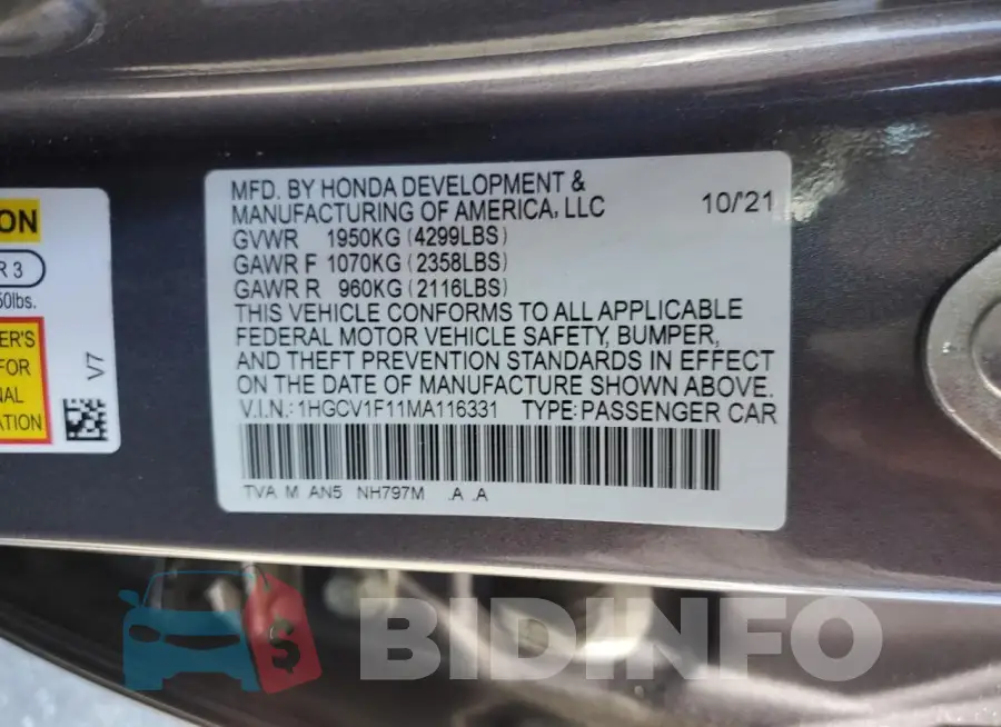 1HGCV1F11MA116331 Photo# 12