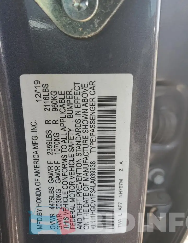 1HGCV1F34LA039938 Photo# 12