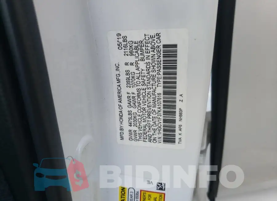 1HGCV1F37KA107616 Photo# 12