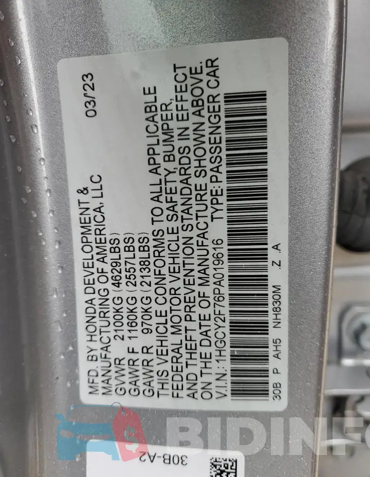 1HGCY2F76PA019616 Photo# 12