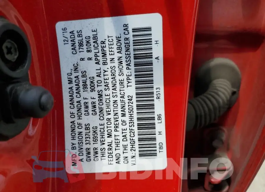 2HGFC2F53HH507242 Photo# 12