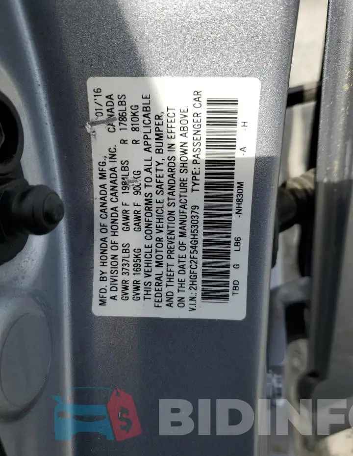 2HGFC2F54GH530379 Photo# 12