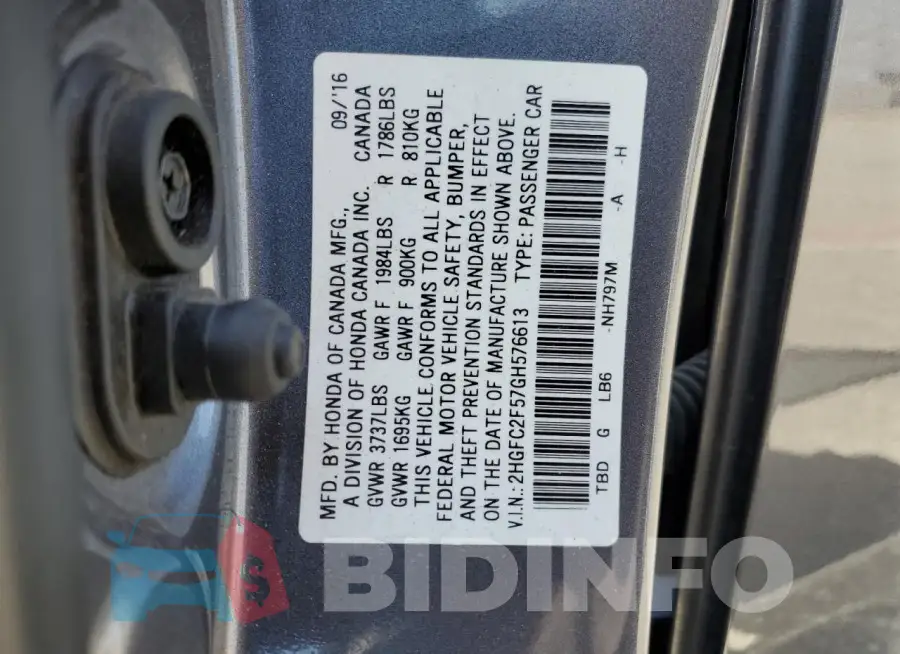 2HGFC2F57GH576613 Photo# 12