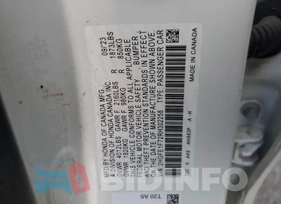 2HGFE1F72RH302258 Photo# 12