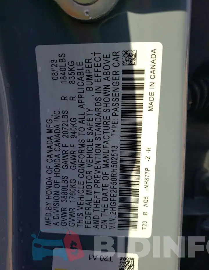 2HGFE2F50RH502513 Photo# 12