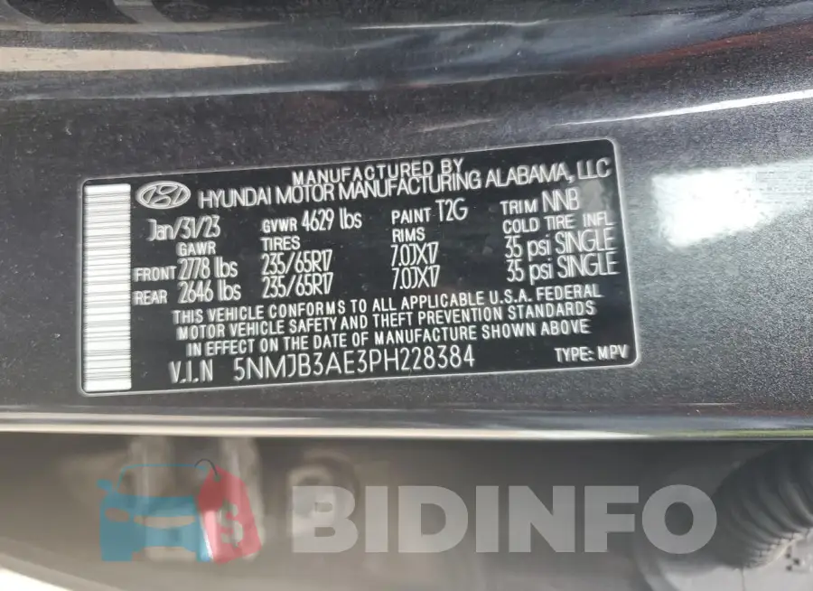 5NMJB3AE3PH228384 Photo# 13