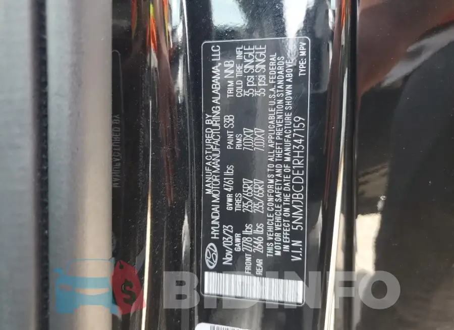5NMJBCDE1RH347159 Photo# 13