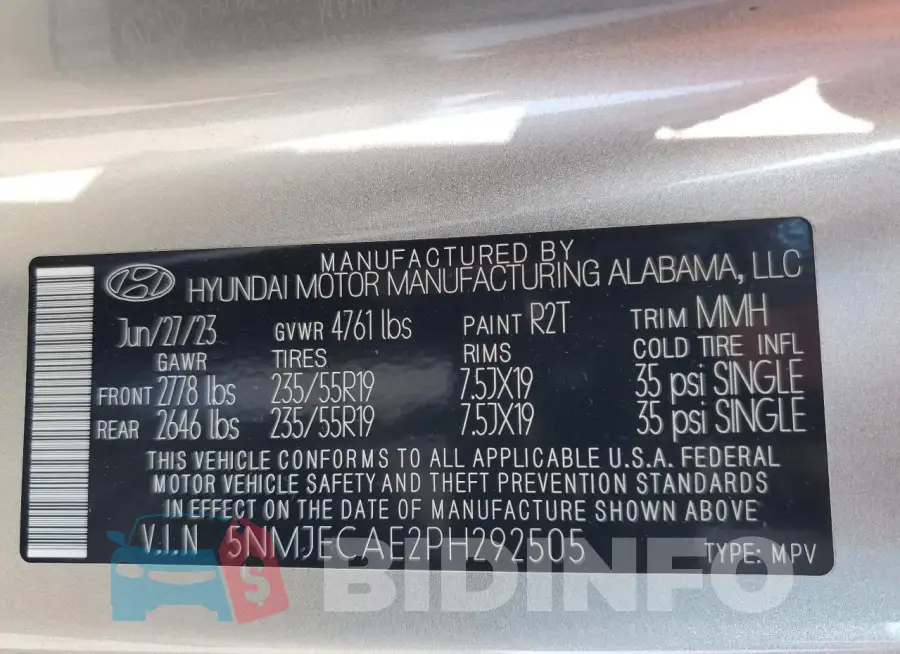5NMJECAE2PH292505 Photo# 14