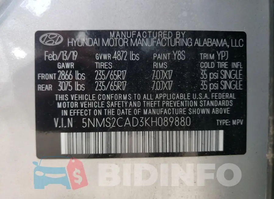 5NMS2CAD3KH089880 Photo# 13