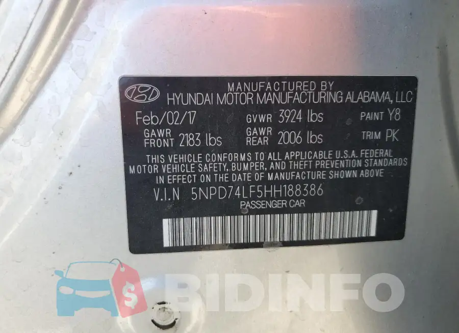 5NPD74LF5HH188386 Photo# 12
