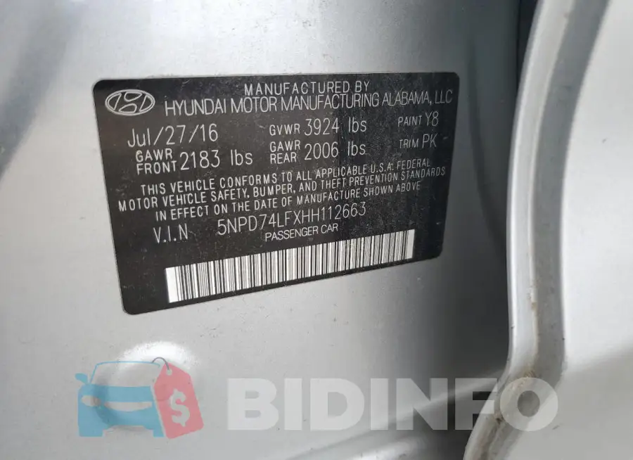 5NPD74LFXHH112663 Photo# 12