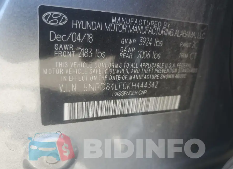 5NPD84LF0KH444342 Photo# 12