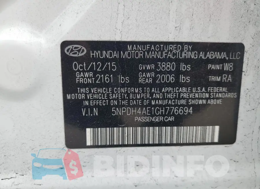 5NPDH4AE1GH776694 Photo# 12