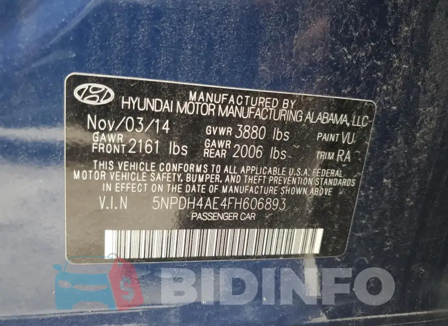 5NPDH4AE4FH606893 Photo# 12