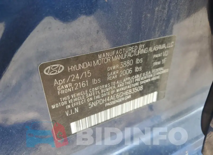 5NPDH4AE6GH683508 Photo# 12