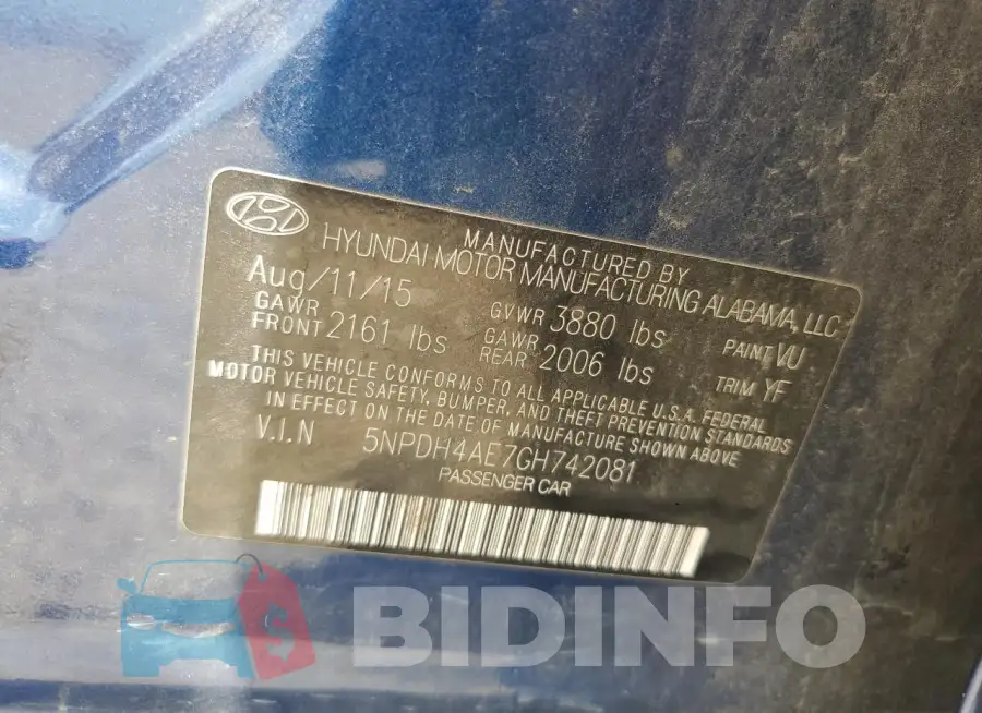 5NPDH4AE7GH742081 Photo# 12
