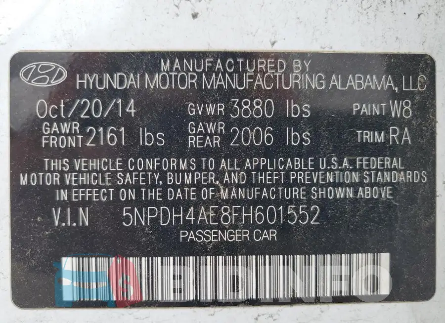 5NPDH4AE8FH601552 Photo# 12