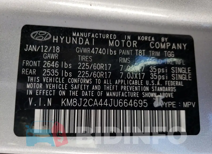 KM8J2CA44JU664695 Photo# 13
