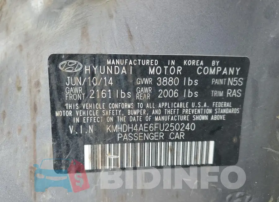 KMHDH4AE6FU250240 Photo# 12