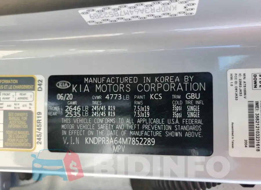 KNDPR3A64M7852289 Photo# 13