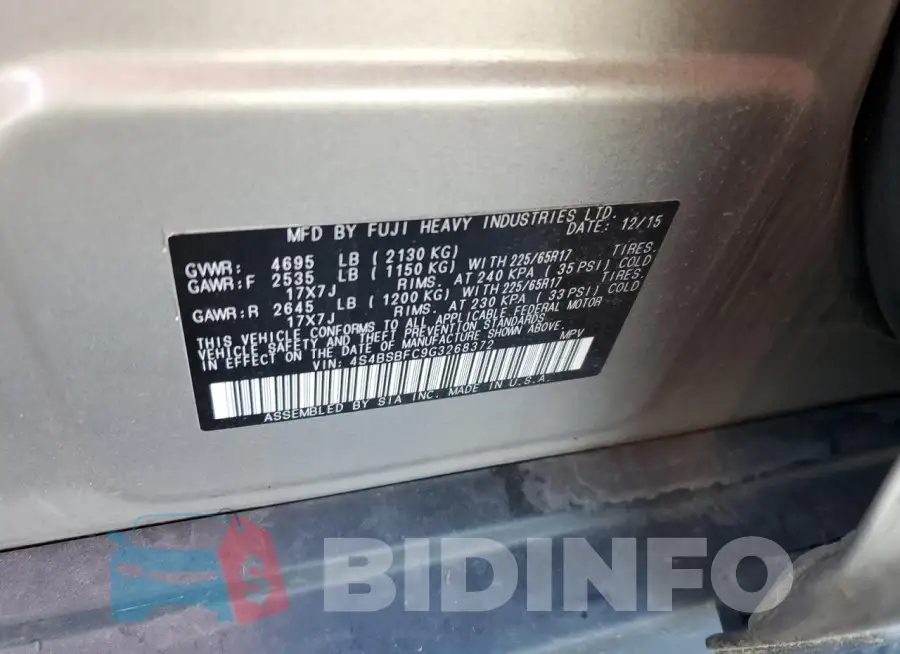 4S4BSBFC9G3268372 Photo# 12