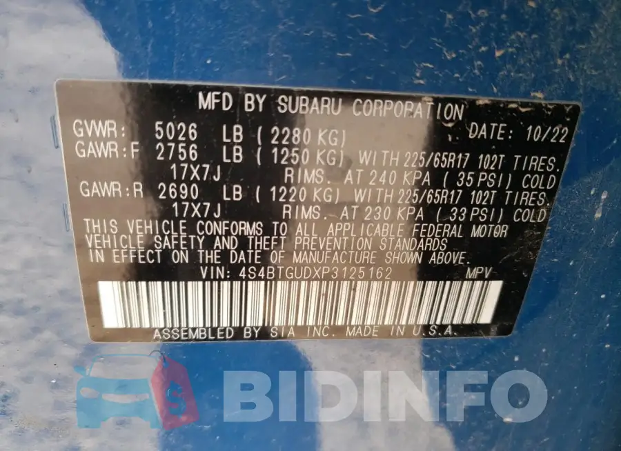 4S4BTGUDXP3125162 Photo# 14