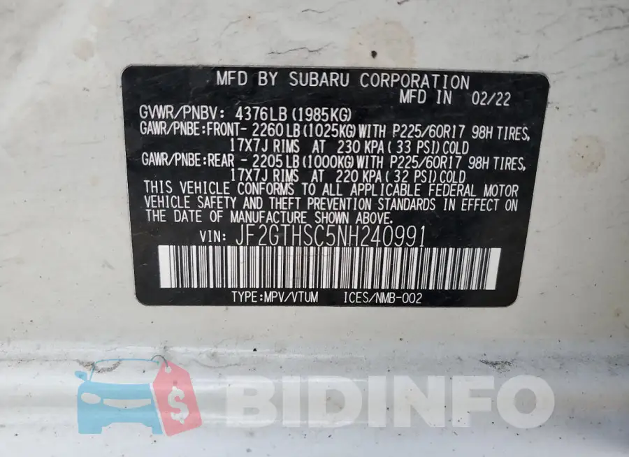 JF2GTHSC5NH240991 Photo# 14