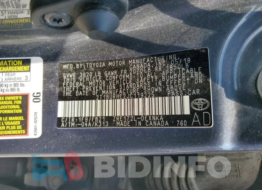 2T1BURHE2JC119225 Photo# 13