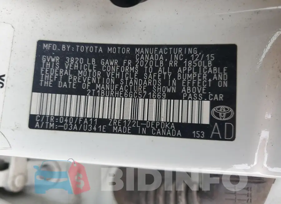2T1BURHE6GC571669 Photo# 12
