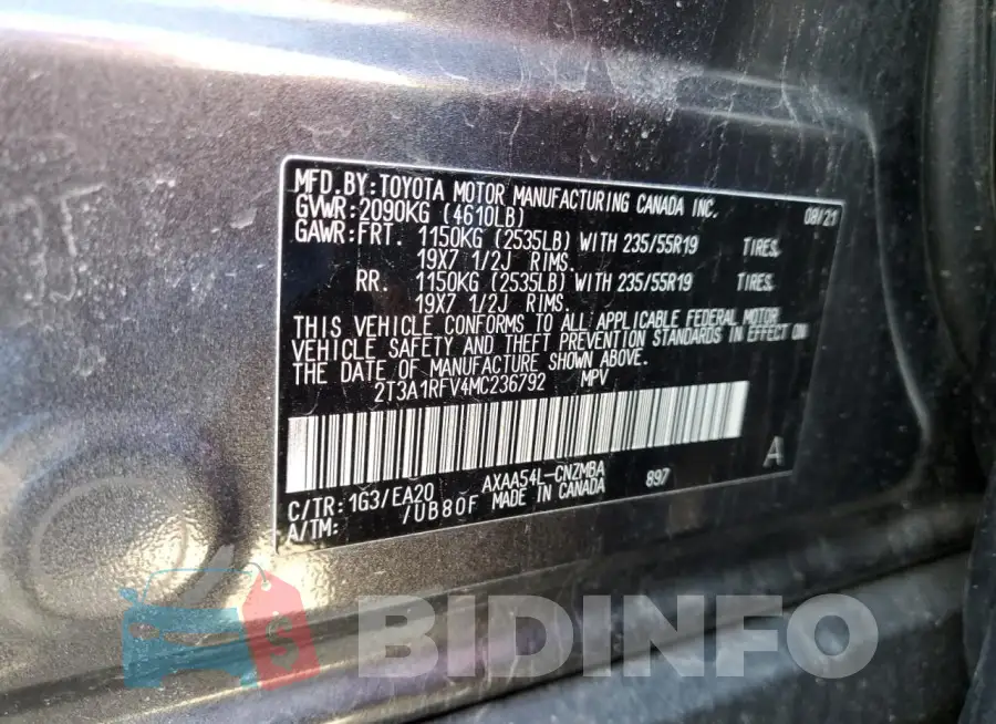 2T3A1RFV4MC236792 Photo# 13