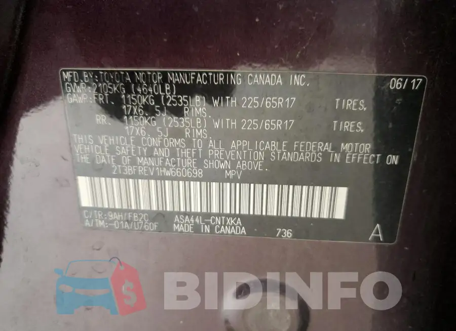 2T3BFREV1HW660698 Photo# 13