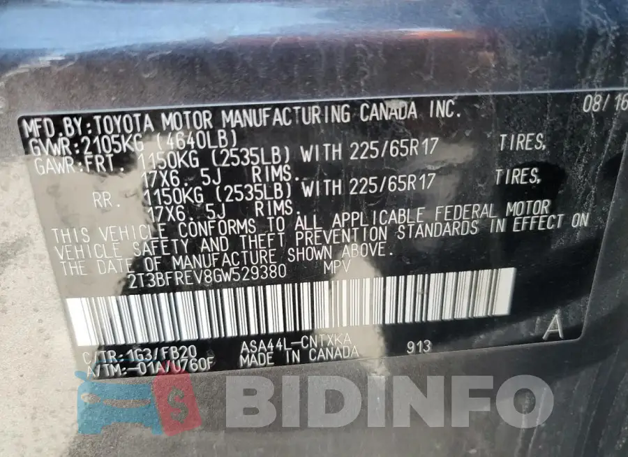 2T3BFREV8GW529380 Photo# 14 2T3BFREV8GW529380 Photo# 14