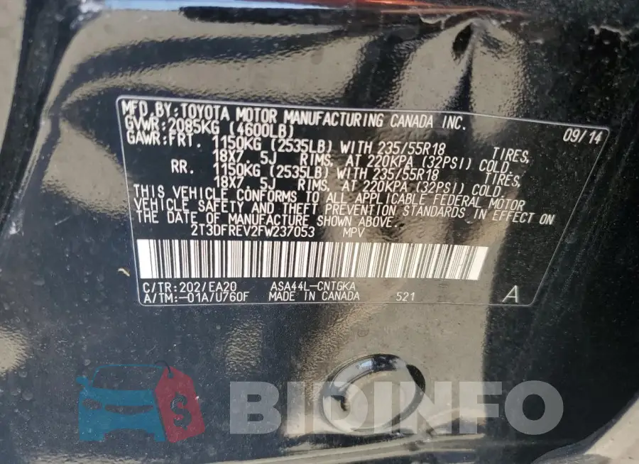 2T3DFREV2FW237053 Photo# 14