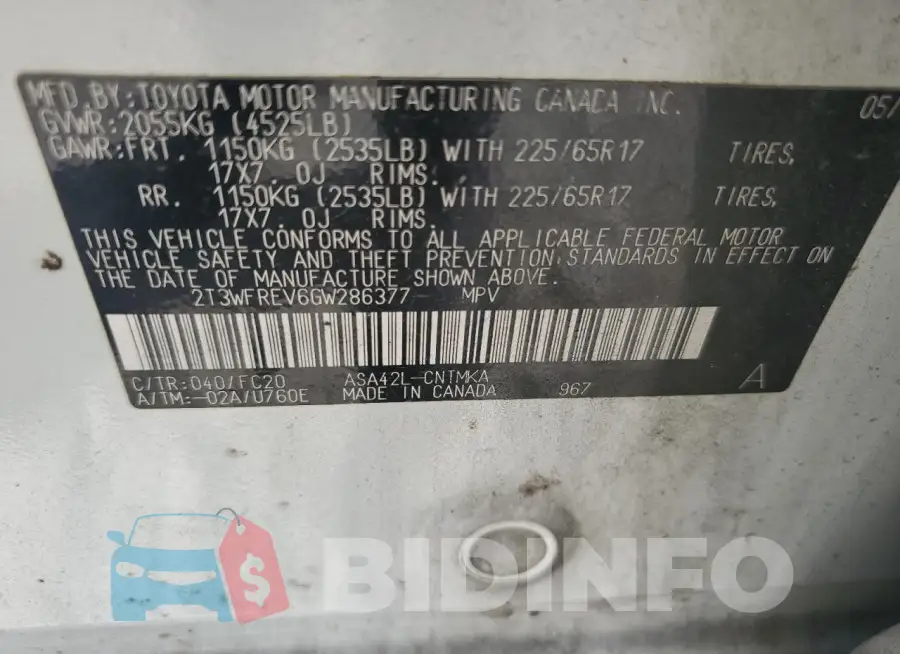 2T3WFREV6GW286377 Photo# 13
