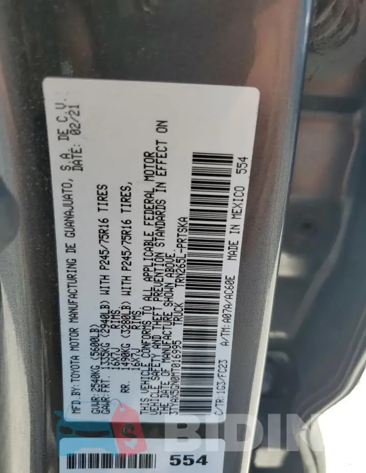 3TYAX5GN0MT016995 Photo# 12