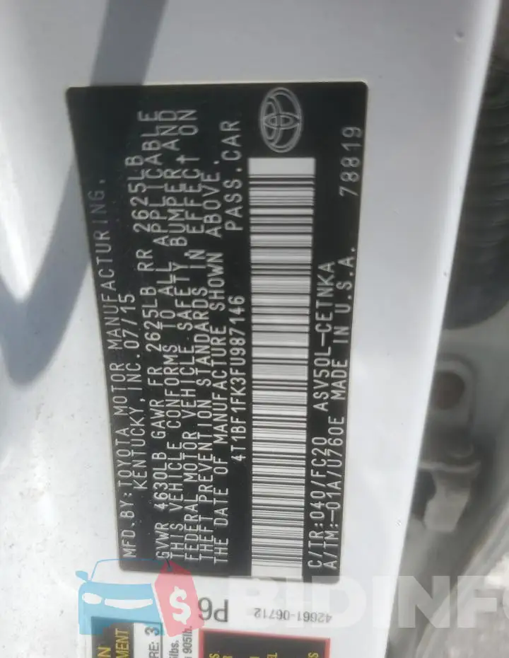 4T1BF1FK3FU987146 Photo# 13
