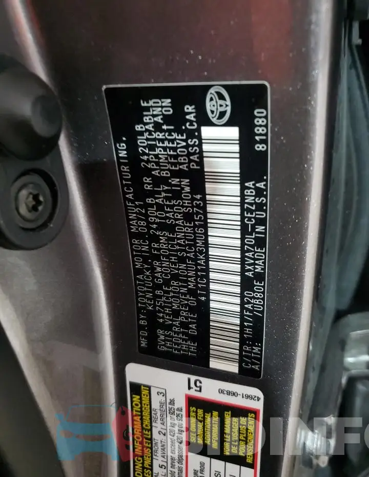4T1C11AK3MU615734 Photo# 12