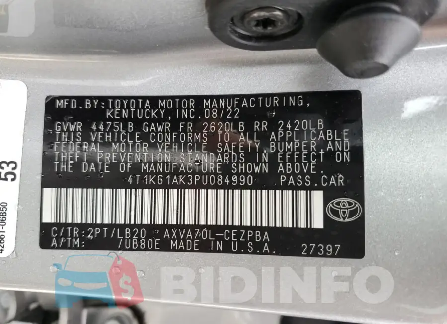 4T1K61AK3PU084990 Photo# 12