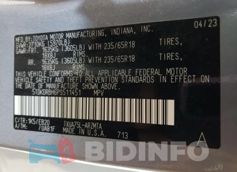 5TDKDRBH6PS511451 Photo# 13