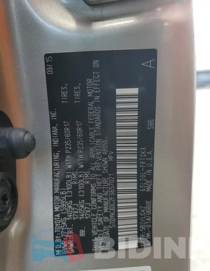 5TDYK3DC2FS657021 Photo# 13