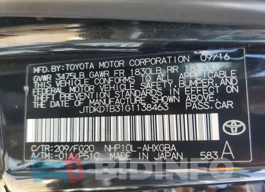 JTDKDTB31G1138463 Photo# 12