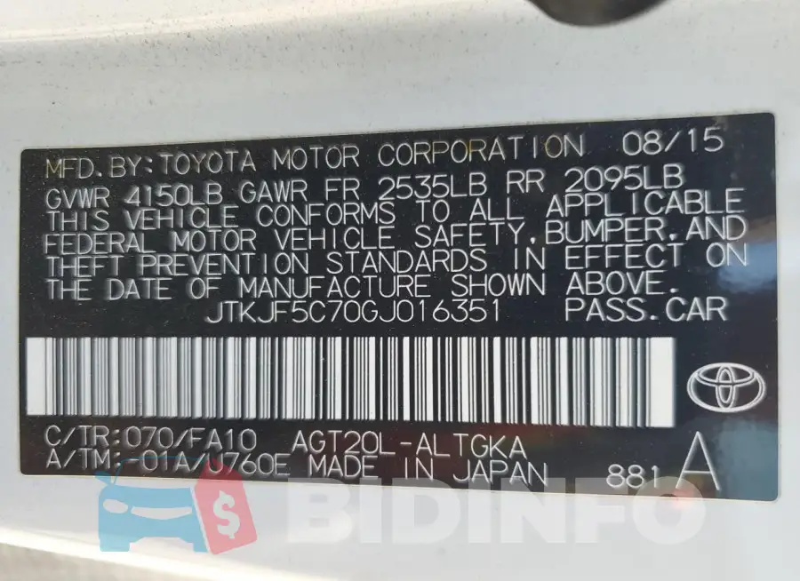 JTKJF5C70GJ016351 Photo# 12