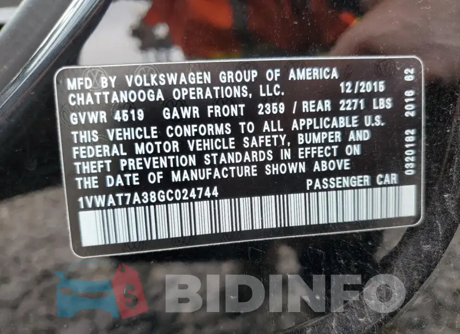 1VWAT7A38GC024744 Photo# 12